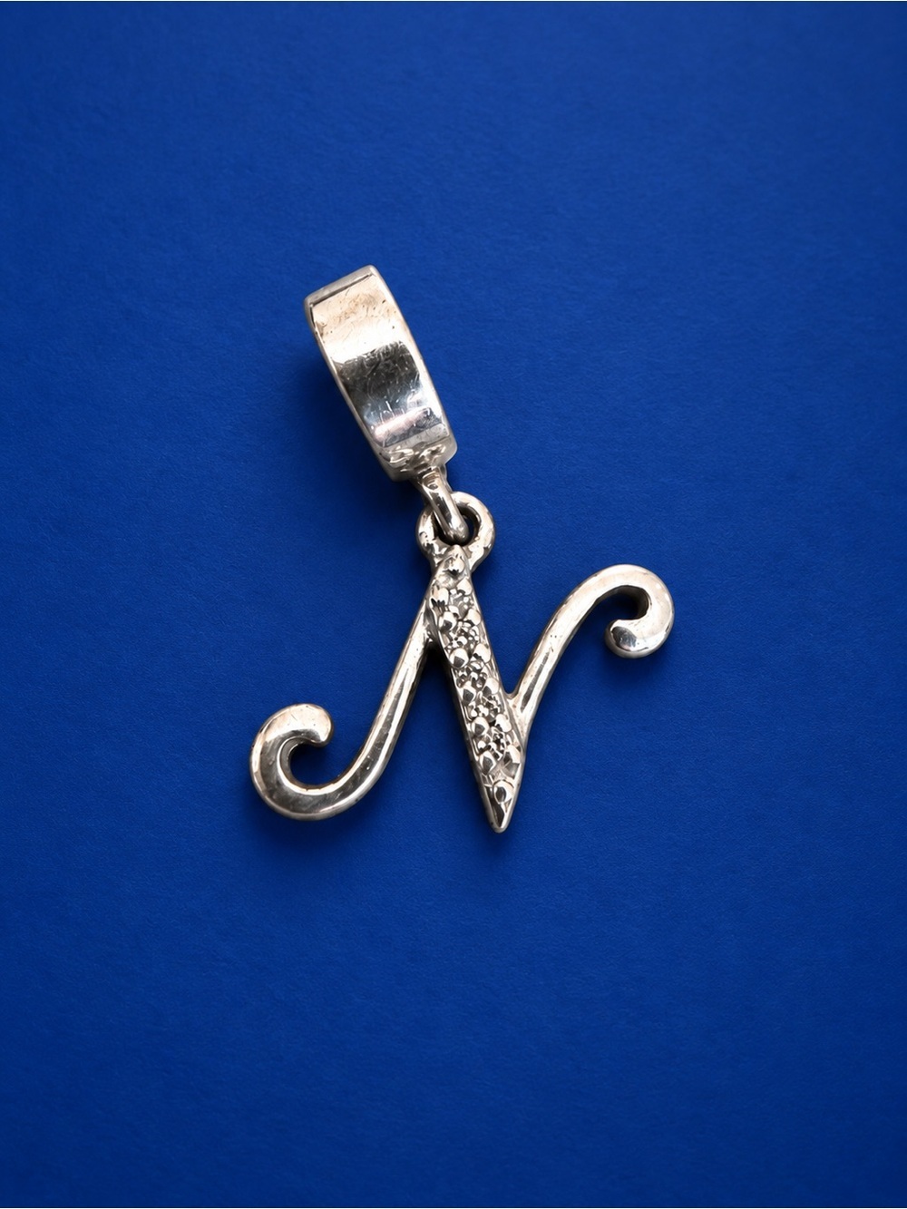 Estate Charm Sterling Silver Initial N Fits Cable Charm Bracelets